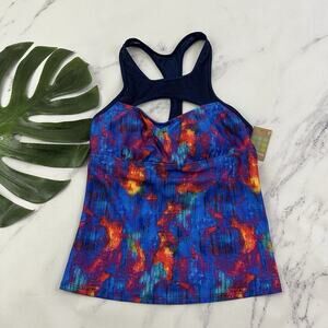 Title Nine Womens Tankini Swim Top Size M Blue Red Mesh Racerback